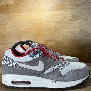Nike Air Max 1 Leopard Retro SUEDE Womens Size 8.5 Shoes Sneakers Gray White Red